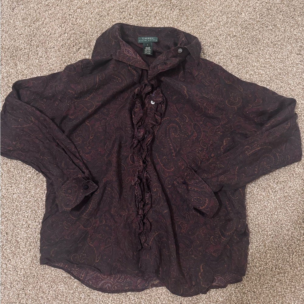 Lauren Ralph Lauren Dark Paisley Ruffle Blouse